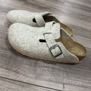 Birkenstock Cream Mules with Buckle